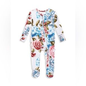 Posh Peanut ruffled footie- hydrangea